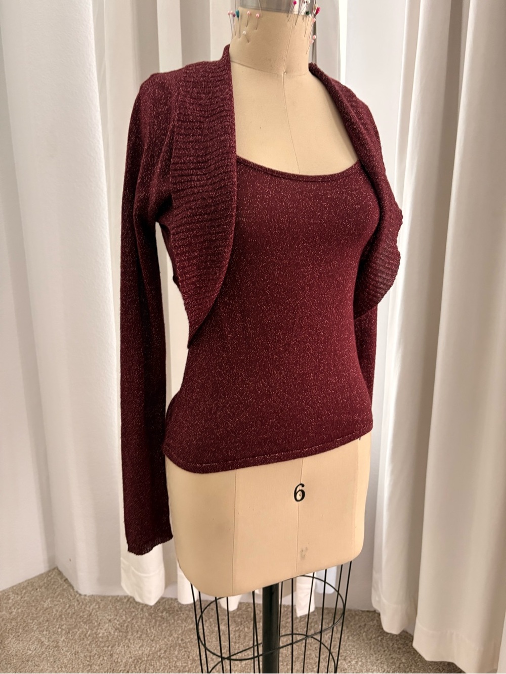 Vintage Burgundy Sparkle Knit Tank and Bolero Set